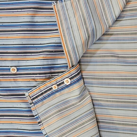 Brandolini Dress Shirt Men's XXL Blue Orange Stripe Long Sleeve Textured EUC - Picture 11 of 16